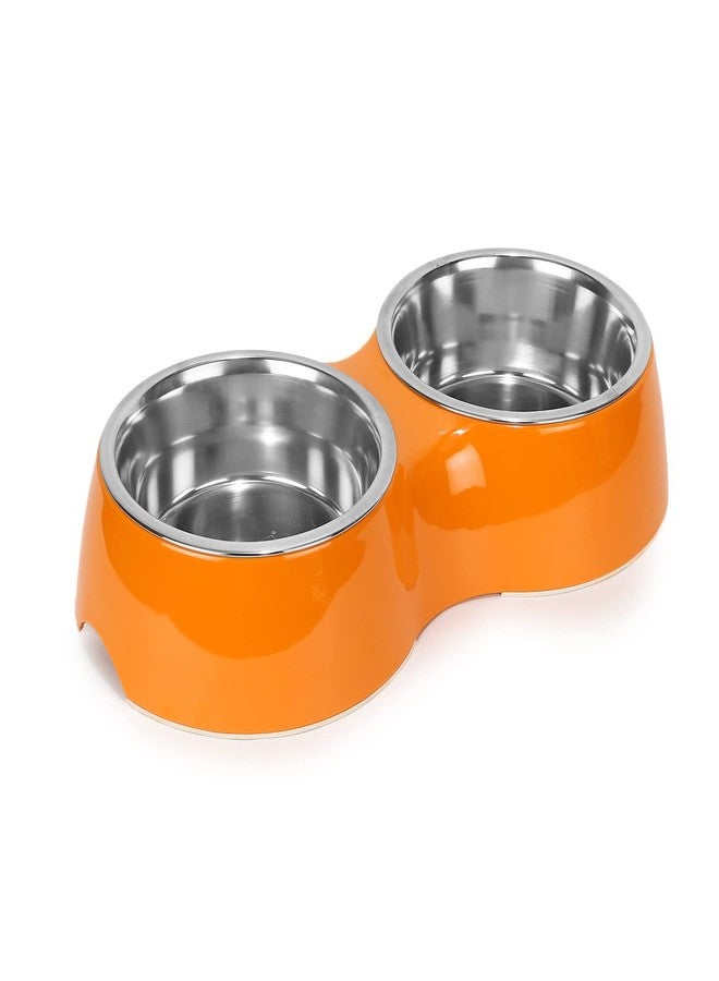 Basil Double Dinner Set Stainless Steel Food Water Feeding Bowls (Melamine Bowls Orange Color & Size: Large (1600ml)) for Pets, Dogs, Cats, Puppy - Image 3